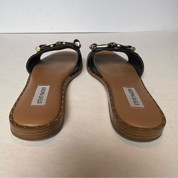 Steve Madden Women's Black Slide Sandals with Gold Buckle Size 6.5 Alita - Picture 5 of 7
